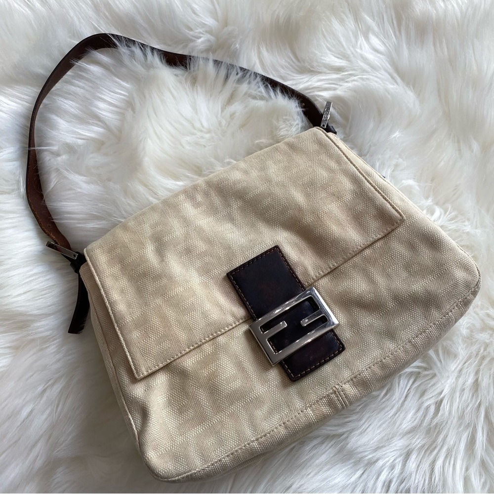 Authentic vintage Fendi cream Zucca mama baguette